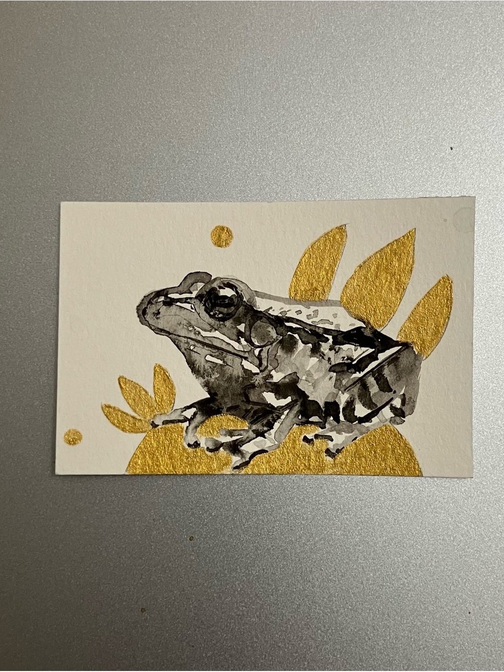 Original frog miniature realism painting amphibian sumi-e art gift collectible